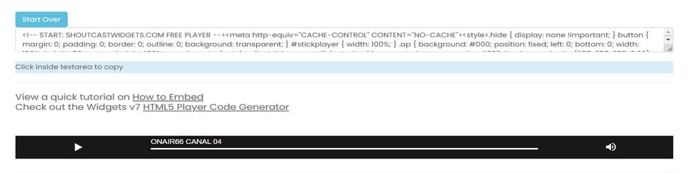 Shoutcast Wiogets Générateur de lecteur HTML gratuit.